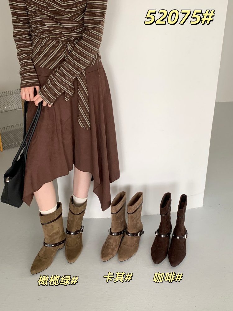 Korean Style Fashion Stacked Heel Boots for Women 2026 Autumn Winter New Short Boots Slim Boots Mid Calf Fashion Boots