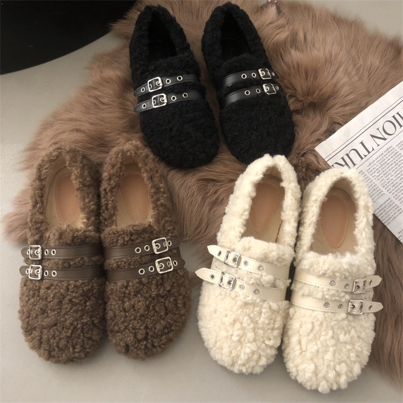 FENGDA Women's Faux Shearling Loafer Shoes Winter Warm Slip-On Flat Shoes