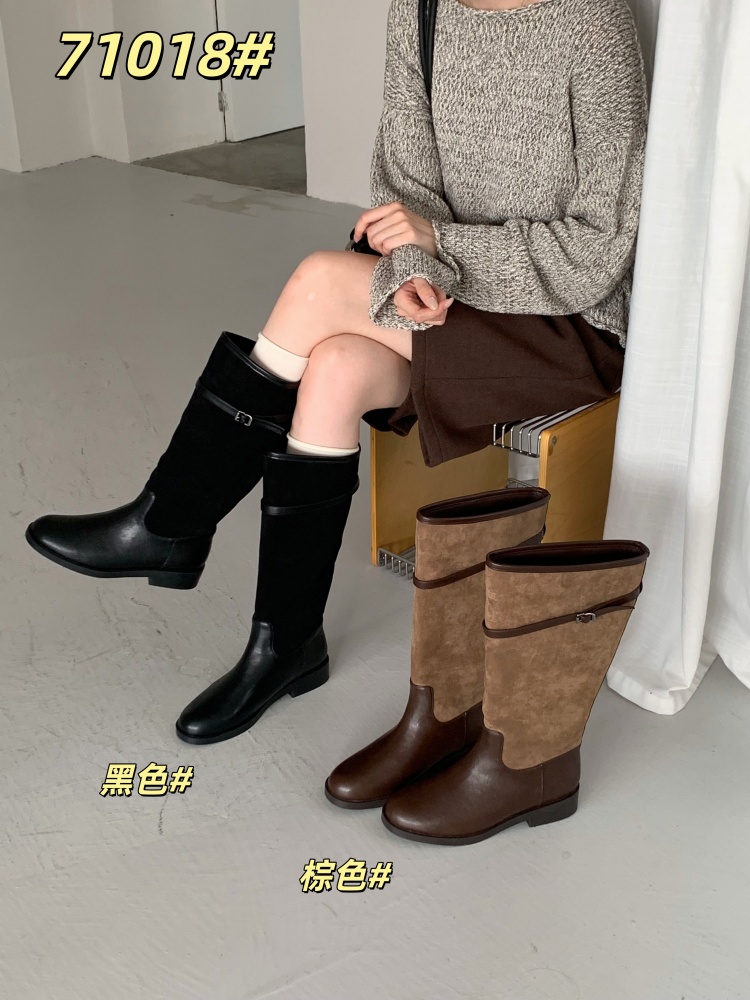 Vintage British Style Belt Buckle Knight Boots Women 2026 Autumn Winter New Fashion Color Block Long Boots Chunky Heel High Top Boots