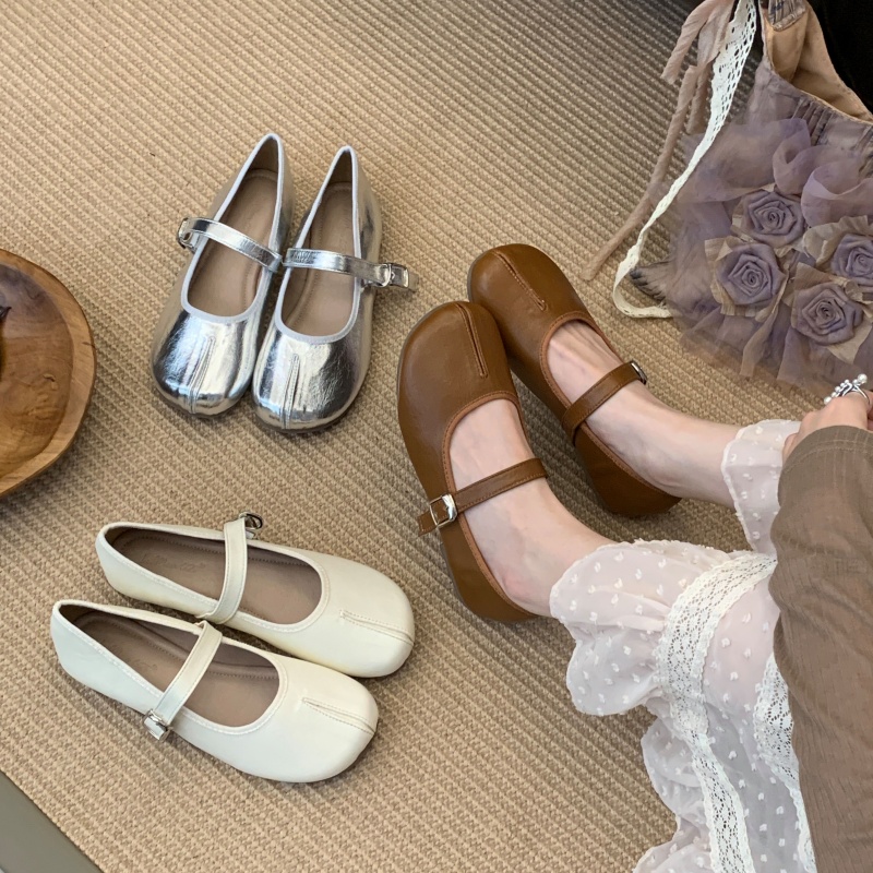 Women's Gentle Mary Jane Shoes Split Toe Flat Loafer Korean Style Slip-On Comfortable Daily Shoes